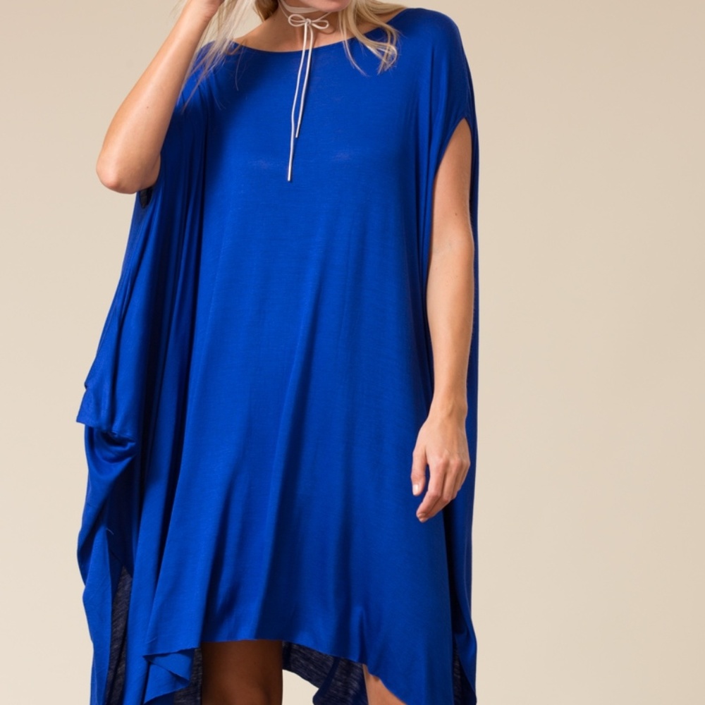 Royal Blue Oversized Kaftan Dress for Women – Loose Fit Batwing Sleeve Casual